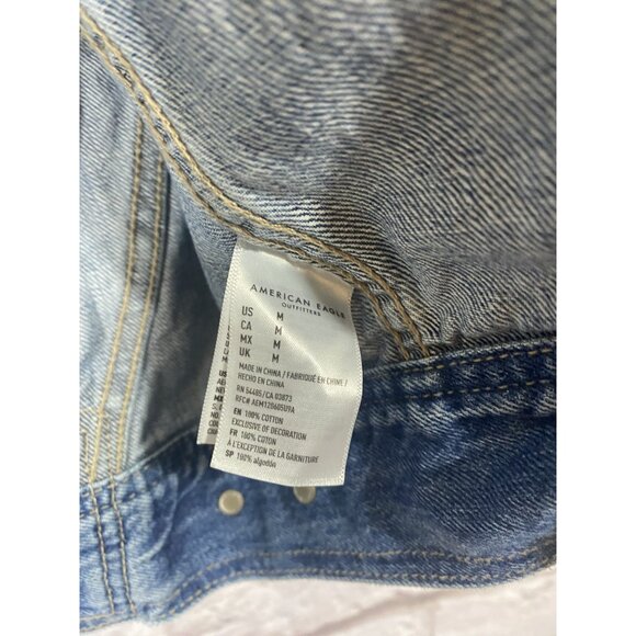 American Eagle Outfitters Denim Bomber Jacket Size Medium Jeans Coat Blue Heavy - Picture 15 of 16